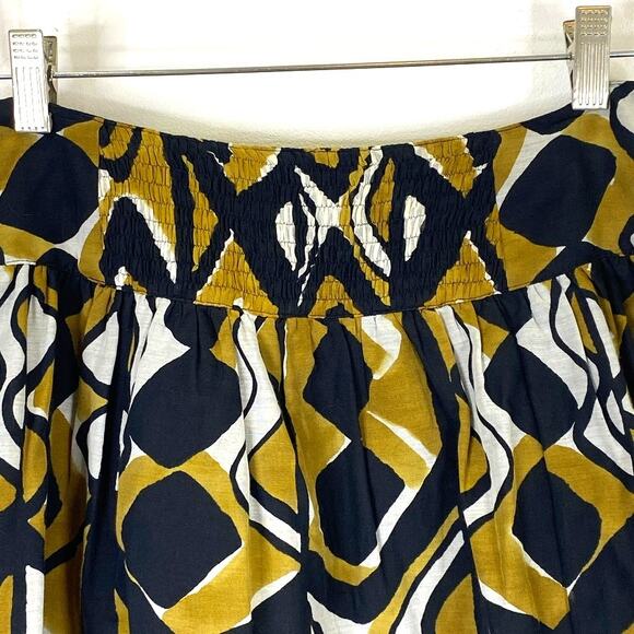 ANNA SUI Mini Skirt Anthropologie Geometric Print Size 2 Black & Gold Silk Blend - Picture 3 of 10